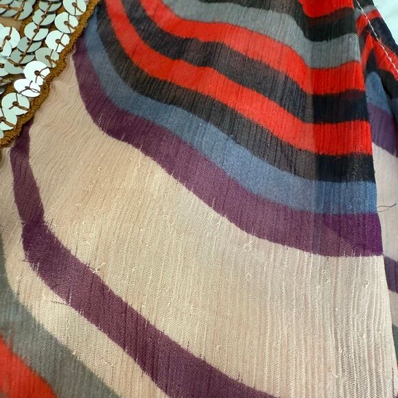 Free People Women Chiffon Tunic Top Mini Dress Size S Sequin Orange Pink - Picture 11 of 11